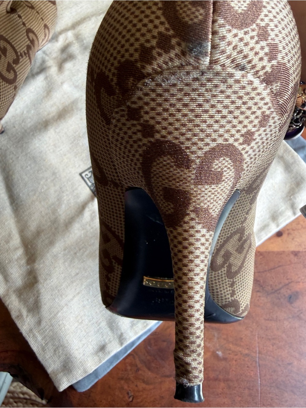 Authentic gucci-x-balenciaga Brown Beige Monogram Stretch Pointed-Toe Heel Boots - Picture 4 of 6